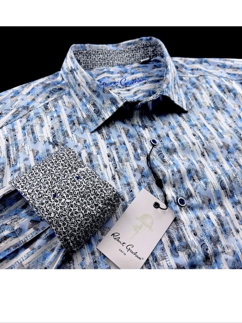Robert Graham Geometric Floral Paisley Striped Print Sport Shirt 2XL $198